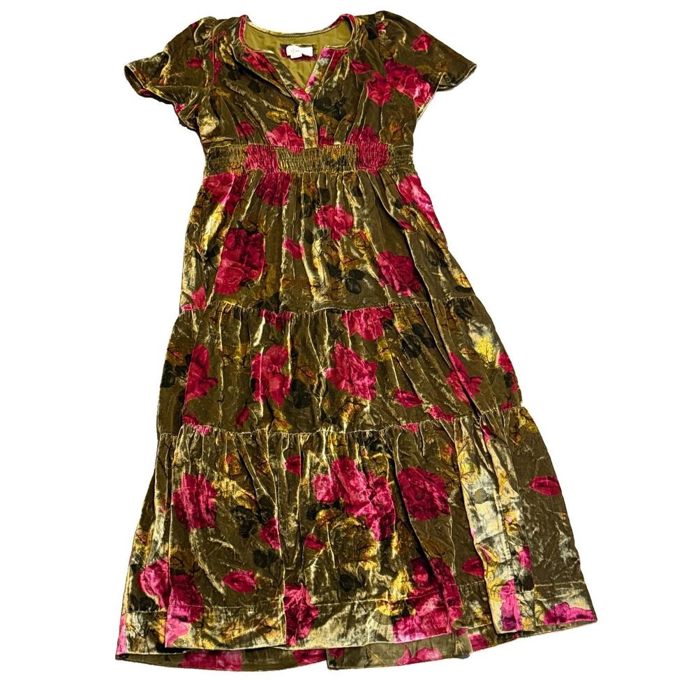by Anthropologie The Somerset Maxi in Green Floral Velvet Edition Dress Sz XL - Picture 4 of 10